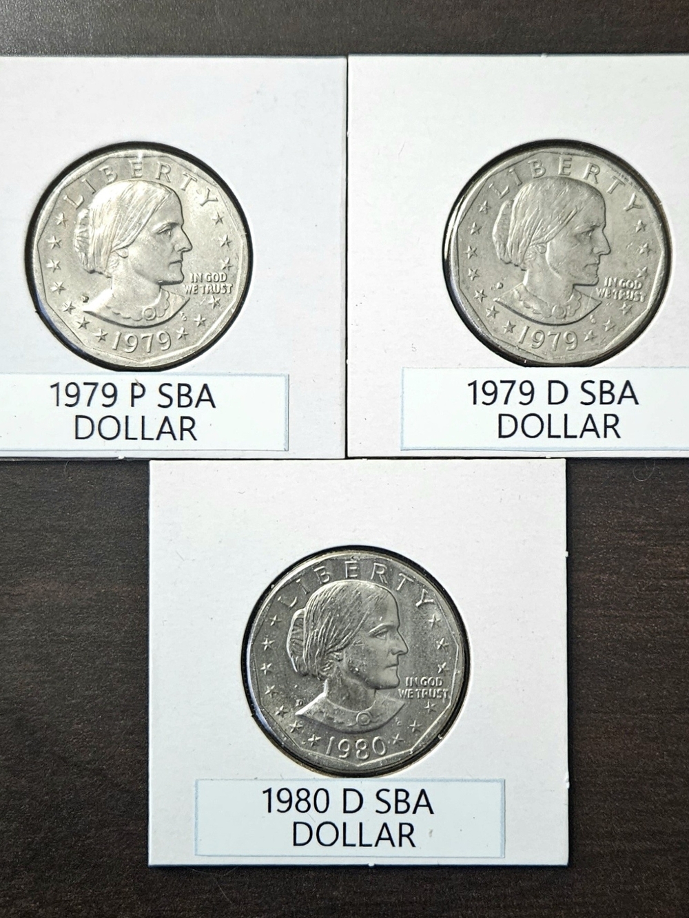 3 - SBA Susan B. Anthony Dollar Coins. In Excellent Condition